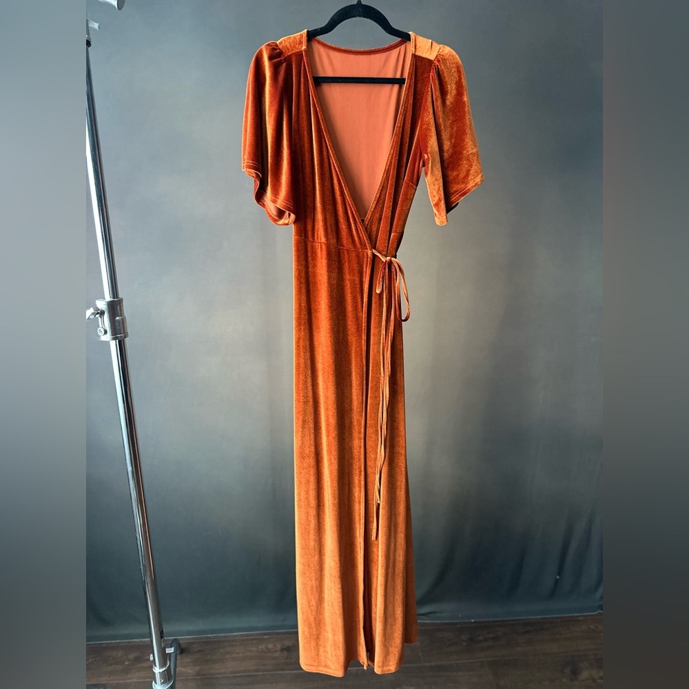 Rust Orange Meghan Baltic Born Velvet Maxi Dress